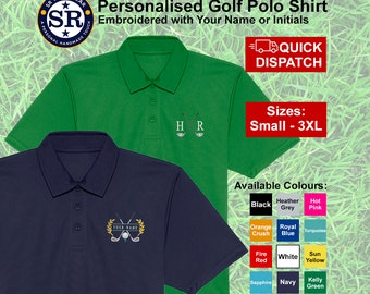 Personalised Golf Polo shirt, embroidered Golf polo with name and initials. Cool Sports Golf polo shirt. Golf Lover Gift, Golf Enthusiast.