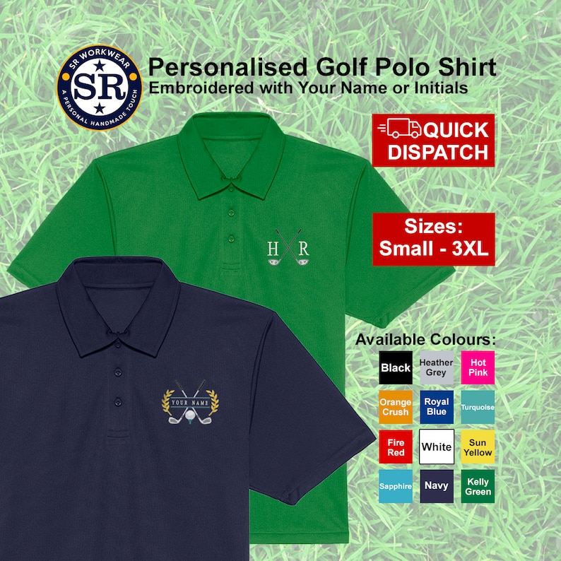 Personalised Golf Polo shirt, embroidered Golf polo with name and initials. Cool Sports Golf polo shirt. Golf Lover Gift, Golf Enthusiast.
