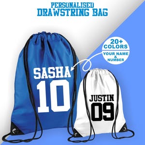Custom Name & Number Drawstring Bag, Custom Gym Bag, Bags for Kids, Printed PE School Bag, Sports Backpack, Custom Name Bag, Custom PE Bag
