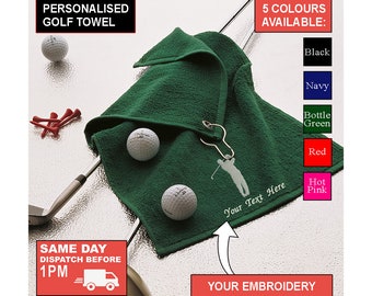 Personalisiertes Golf Handtuch, besticktes Golf Handtuch mit Namen und Initialen. Golf-Liebhaber-Geschenk. Golf Bag Handtuch. Golf Zubehör. Personalisiertes Golf Handtuch