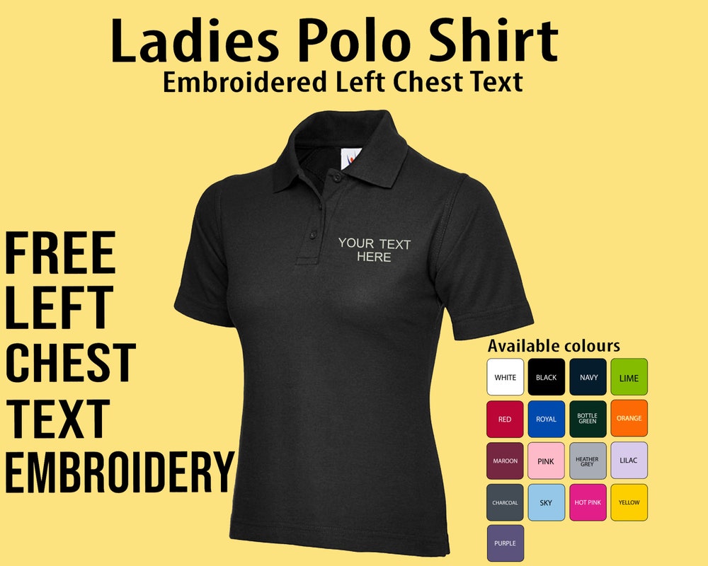 Custom Embroidery, Personalised Women'S Polo,Embroidered Ladies Polo, Embroidered Logo, Embroidered Polo With Text, Women'S Work Polo Livingtee