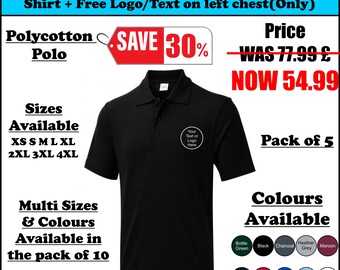 Polo personalizado, paquete de 5 Uneek Your Text Logo Trabajo empresarial Ropa de trabajo unisex Camiseta con texto personalizado Uniforme personalizado unisex