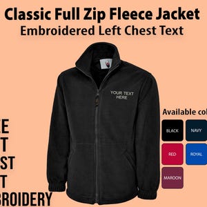 Personalised Embroidered Fleece Jacket, Custom Text Full Zip Jacket, Unisex Workwear Fleece, Workwear Fleece Jacket, Custom Text Fleece