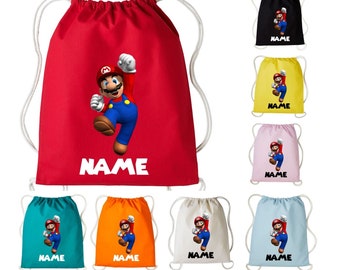 Personalised Your Name Super Mario Drawstring Bag Gym School Rucksack Kids Bag Yoga Bag Rucksack Kids Bag