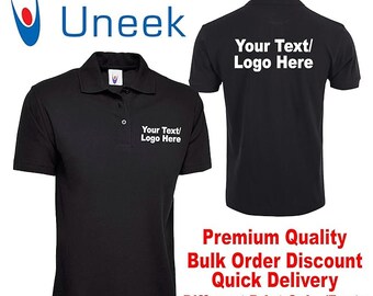 Personalised Polo Shirt, Black Uneek Your Text Logo Business Work Unisex Workwear Top Custom Text Logo Shirt Personalized Uniform Unisex Top