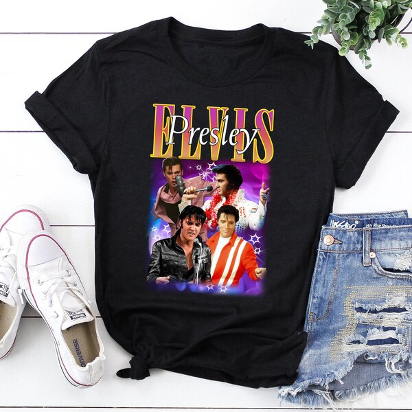 Elvis Presley Bootleg T Shirt King of Rock and Roll 90s Vintage Presley Classic Retro Cultural Singer Actor Unisex Adult Kids Tee Top
