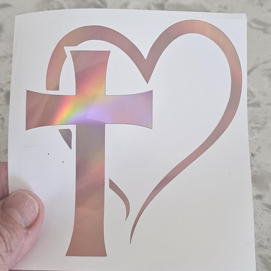 Rainbow Holographic Christian Decal, Heart and Cross Decal - Etsy