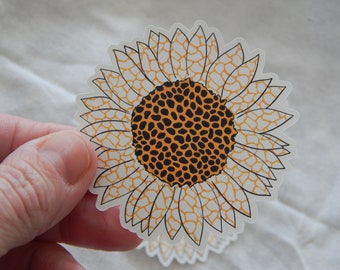 Sunflower leopard vinyl sticker, boho flower sticker