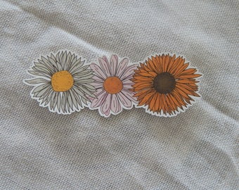 Triple daisy vinyl sticker, boho flower sticker