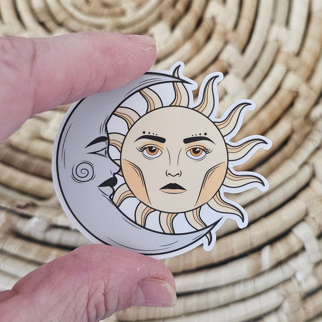 Boho Sun and Moon Sticker, Sticker for Water Bottle, Water Resistant ...