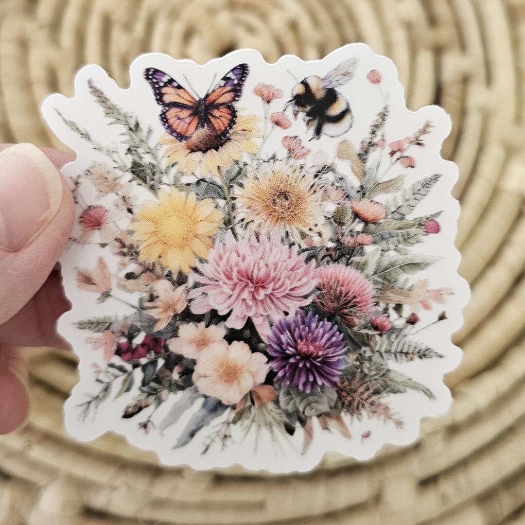 Floral Butterfly Bee Sticker, Clear Flower Decal - Etsy