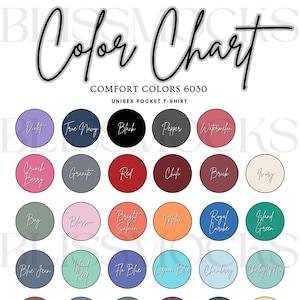 Tabla de colores Comfort Colors, tabla de colores 6030, maqueta Comfort Colors 6030, maqueta de camiseta de bolsillo, impresión a pedido, tienda completa, tabla de colores 2024