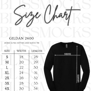 Gildan 2400 Size Chart Mockup: Unisex Long Sleeve T-Shirt (JPG Digital Download)