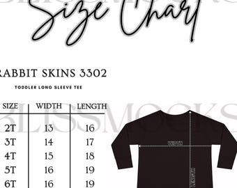 Rabbit Skins 3302 Size Guide: Long Sleeve Toddler T-Shirt Size Chart Mockup (JPG)