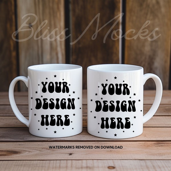 Coffee Mug Mock up, Front Back, Isolated Double Logo Mugs Mockup, Two Blank Ceramic Mug 11oz, Kitchen Digital Product, Tea Cup Stock Photo