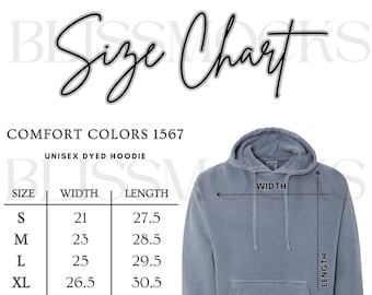 Comfort Colors 1567 Hoodie Size Chart Mockup (Digital Download)