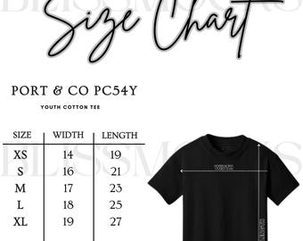 Semi-editable Port & Company PC61Y Size + Color Chart • Youth