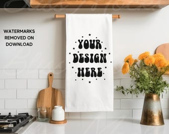 Custom Tea Towel Mockup: Kitchen Interior Scene (Digital)