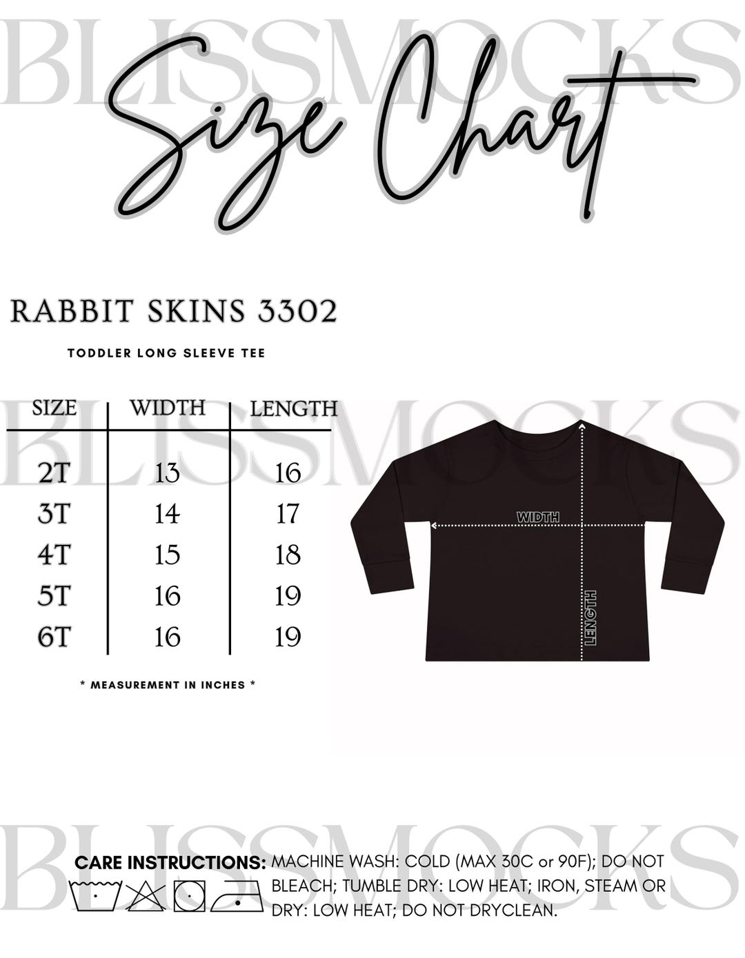 Rabbit Skins 3302 Size Guide Long Sleeve Toddler Tshirt Size Chart