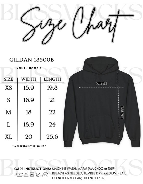 Gildan 18500B Youth Hoodie Size Chart Mockup (JPG)