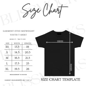 Youth T Shirt Size Chart Template, Kids Tee Size Guide, Garment Dyed Youth Shirt Chart, Unisex Youth Apparel Sizing Chart,Etsy Listing Image