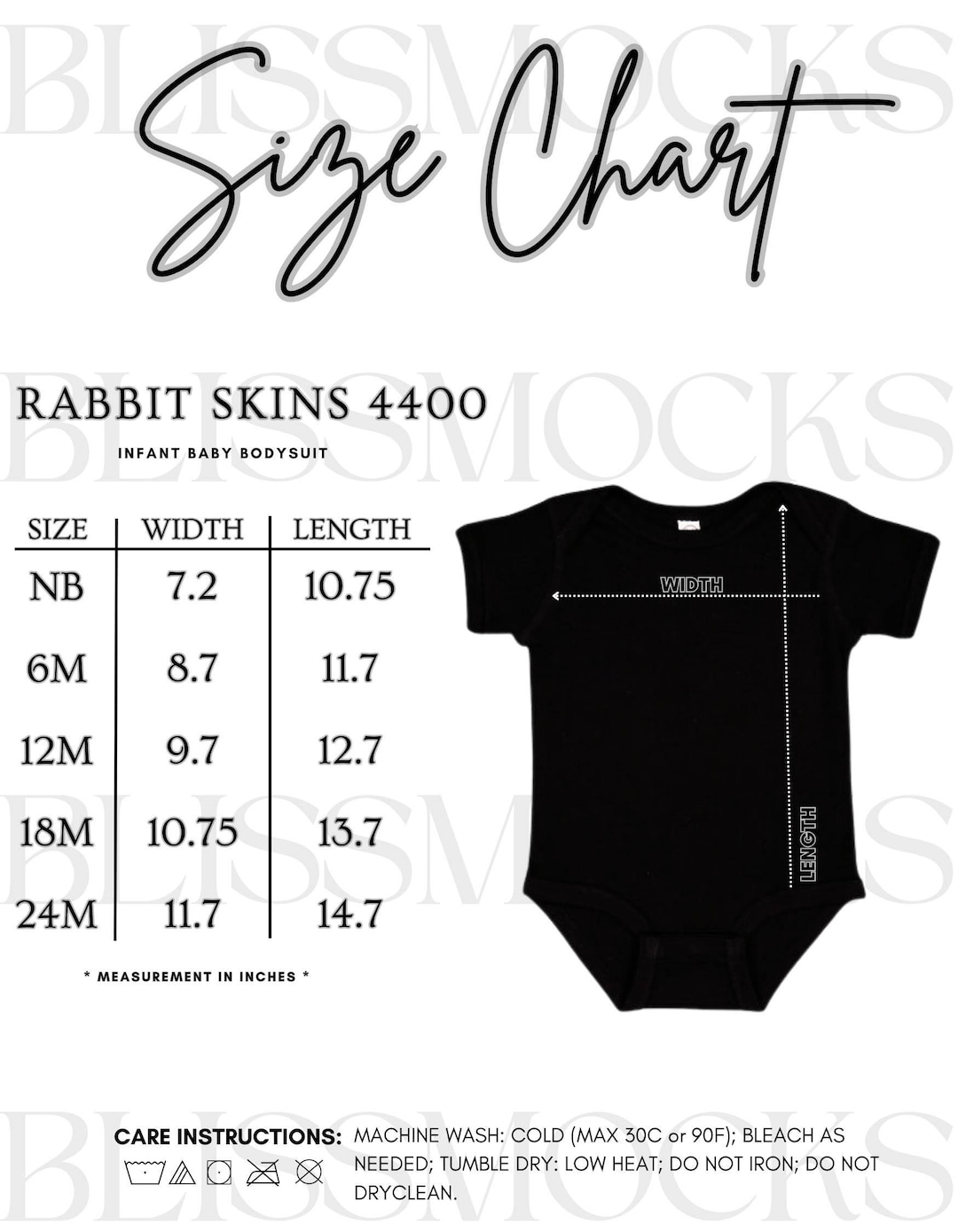 Rabbit Skins Size Chart, 4400 Rabbit Skins, Baby Onesie Mockup, Baby