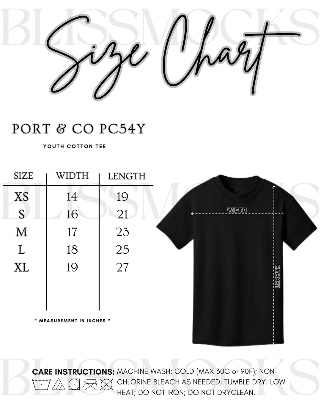 Port Company PC54Y Size Chart: Youth Core Cotton Tee (JPG Digital