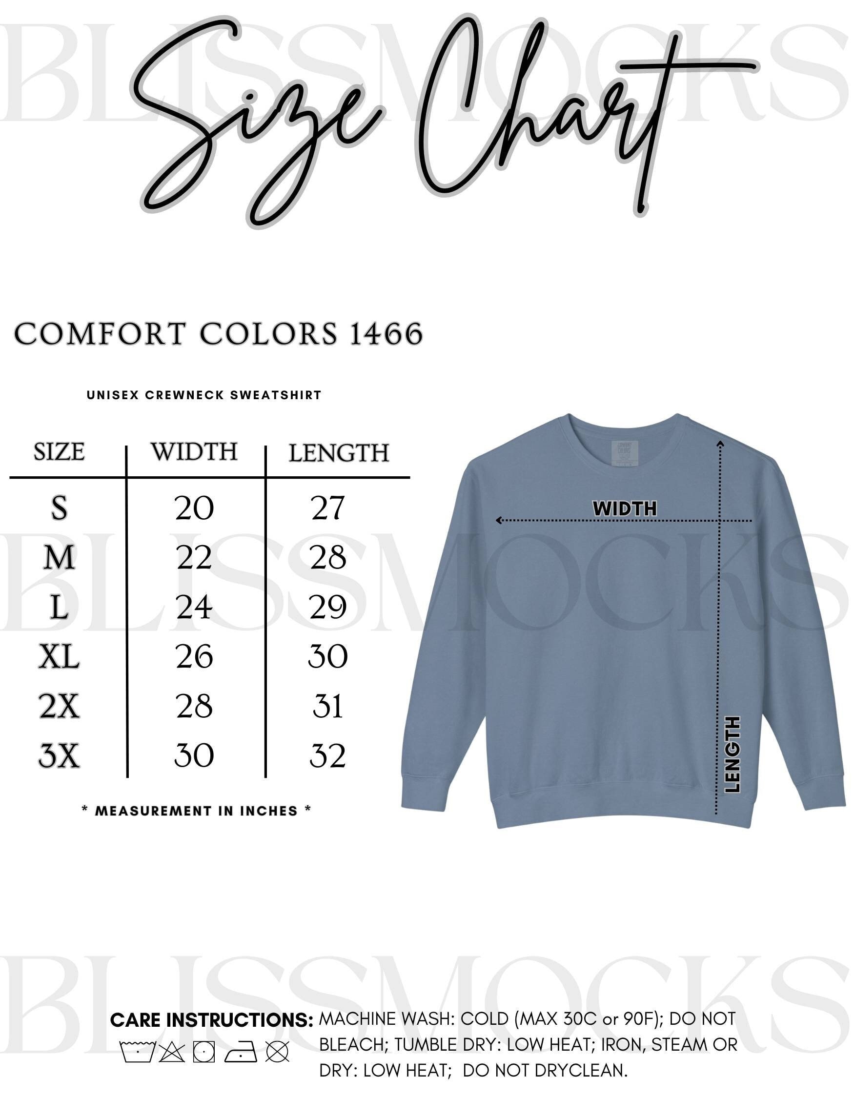 Comfort Colors 1466 Sweatshirt Size Chart (Digital Download)