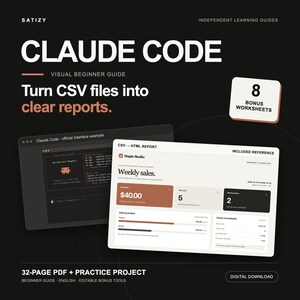 Claude Code Beginner Guide: CSV Automation Project + 8 Worksheets (Digital Download)