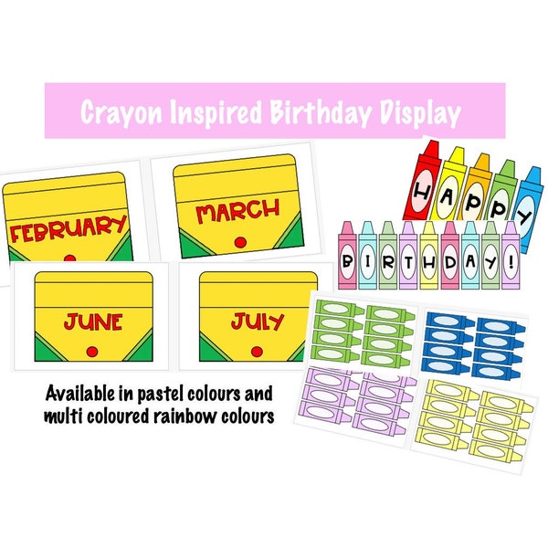 Crayon Inspired Birthday Display Pack | Birthday Bulletin Board