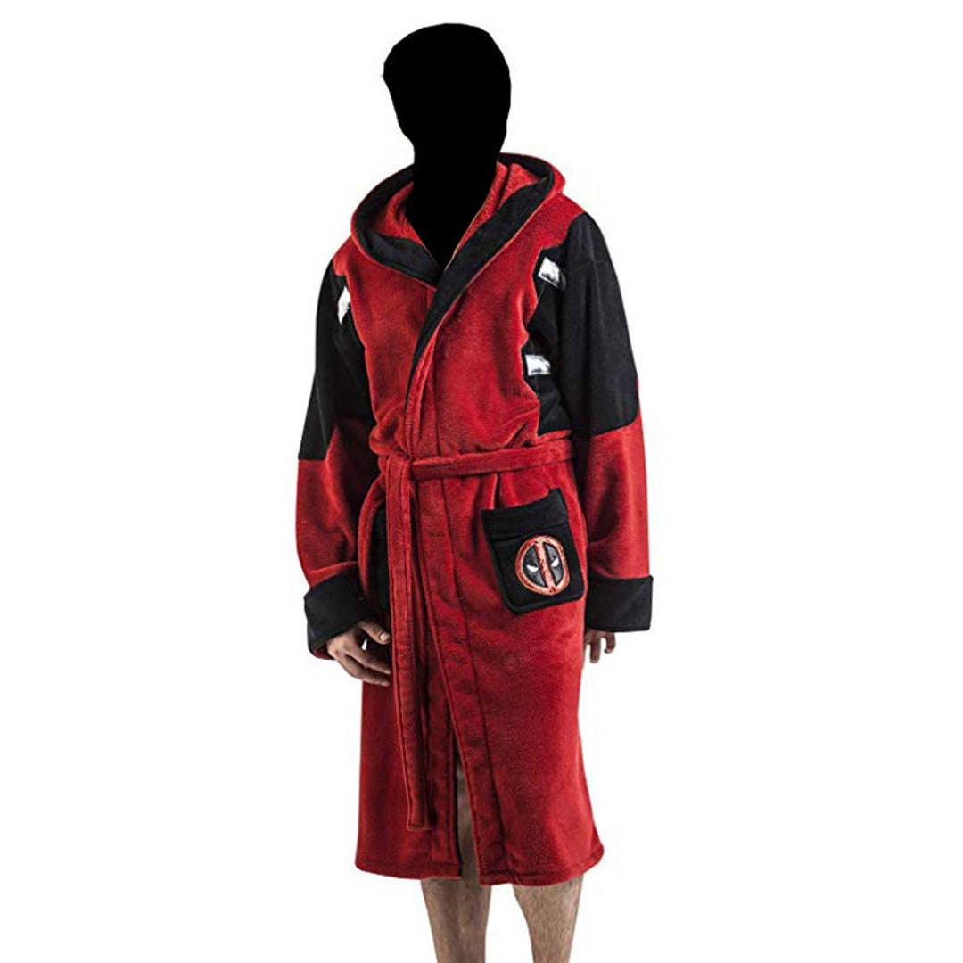 Deadpool Bathrobe Adult Unisex Winter Warm Flannel Hooded Pajamas
