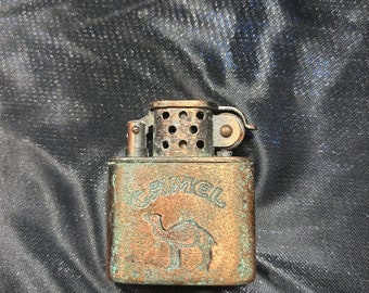 Vintage camel flip style cigarette lighter copper bronze