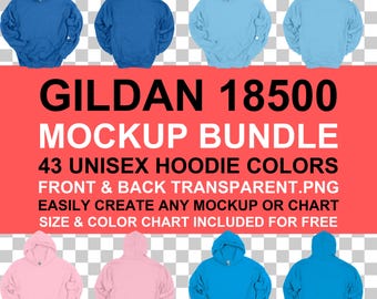 Gildan 18500 Flat Lay Hoodie Mockup Bundle: Front, Back Views (PNG Digital Download)
