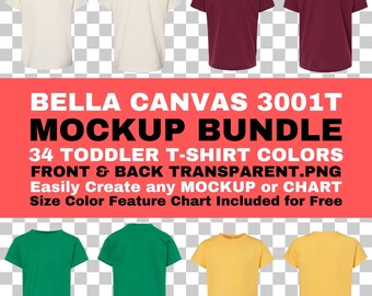 Bella Canvas 3001T Toddler Tee Mockup Bundle: Fronte e retro (PNG)