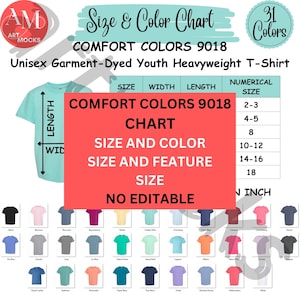 Comfort Colors 9018 Youth T-Shirt Size Chart (Digital Download)