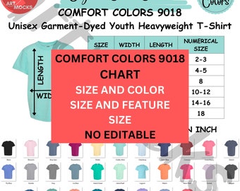 Comfort Colors 9018 Youth T-Shirt Size Chart (Digital Download)