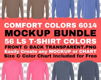 Comfort Colors 6014 Mockup Bundle: Garment-Dyed Long Sleeve T-Shirt (PNG Transparent Background)