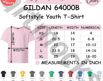 Gildan 64000B Youth T-Shirt Size Chart (Digital Download)