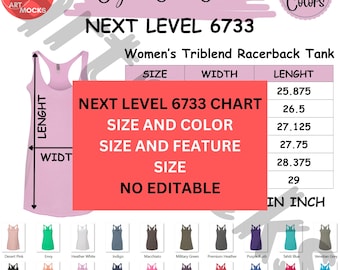 Tabella delle taglie del canotta Racerback Next Level 6733 (download digitale)