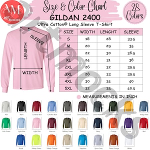Gildan 2400 Size and Color Chart - No Editable Chart
