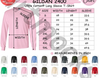 Gildan 2400 Size and Color Chart - No Editable Chart