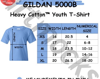 Gildan 5000B Youth T-Shirt Size Chart (Digital Download)