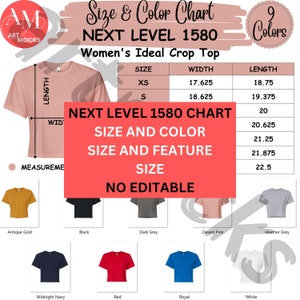 Next Level 1580 Tabla de características y colores de talla superior ideal para mujeres, tabla NL1580, sin tabla editable