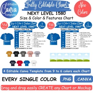 Gráfico de características de color de tamaño de plantilla Canva totalmente editable de siguiente nivel 1580, paquete de maquetas de crop top ideal para mujeres NL1580, maqueta de gráfico editable