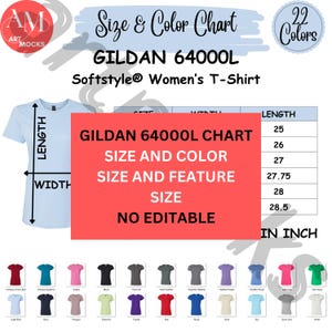 Gildan 64000L T-Shirt Size Color Chart (Digital Download)