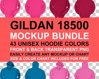 Gildan 18500 Flat Lay Hoodie Mockup Bundle: Front, Back Views (PNG Digital Download)