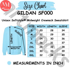 Gildan SF500 Sweatshirt Size Chart, GSF500 Sizing Guide, No Editable Chart
