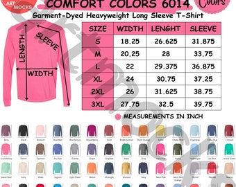 Comfort Colors 6014 Size and Color Chart (Digital Download)