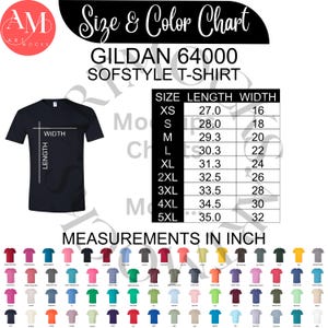 Gildan 64000 Chart Bundle Softstyle T-Shirt Size and Color Chart | G64000 Size Chart | No Editable Chart | Instant Download | Inch