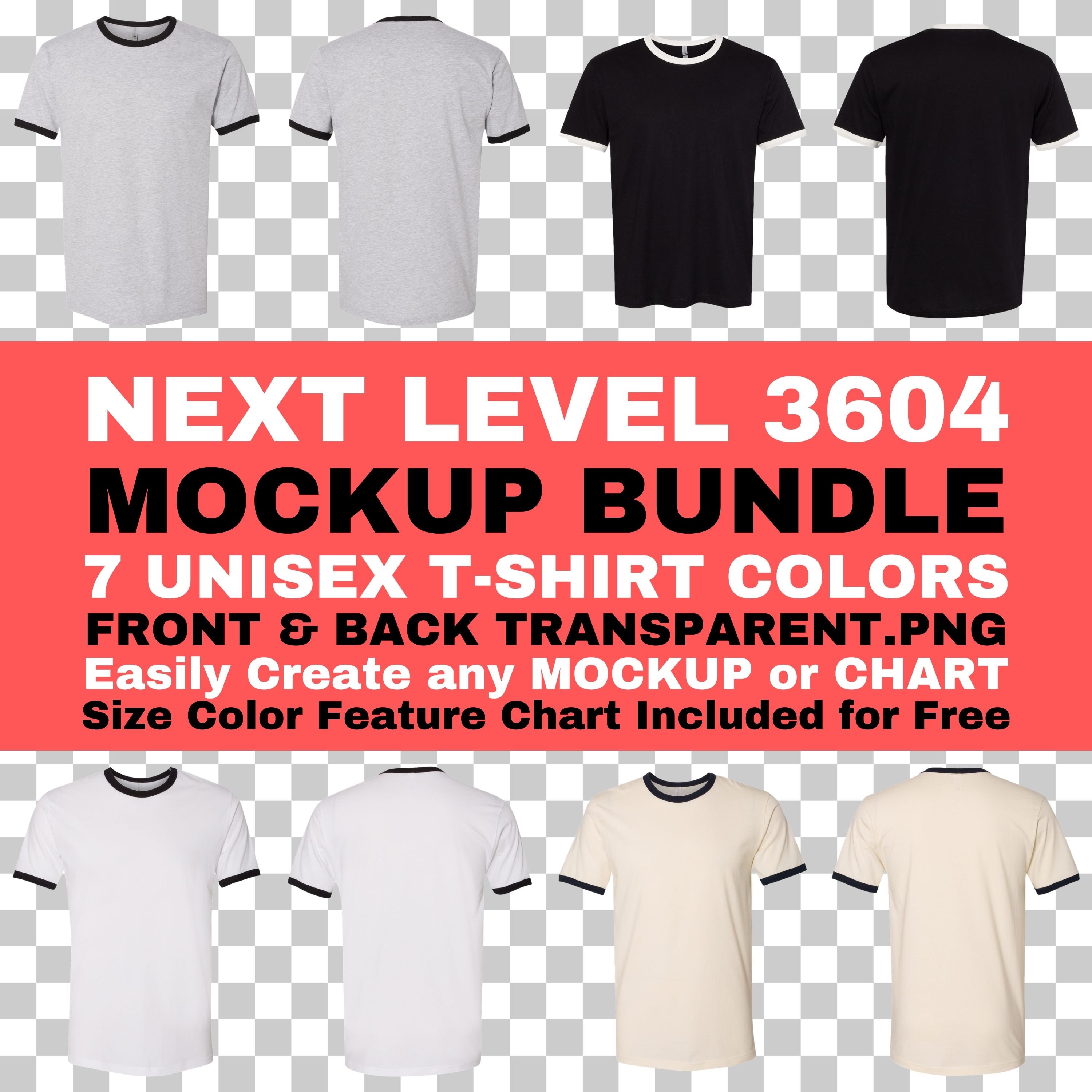Next Level 3604 Ringer T-shirt Mockup Bundle: Front & Back (PNG Digital ...